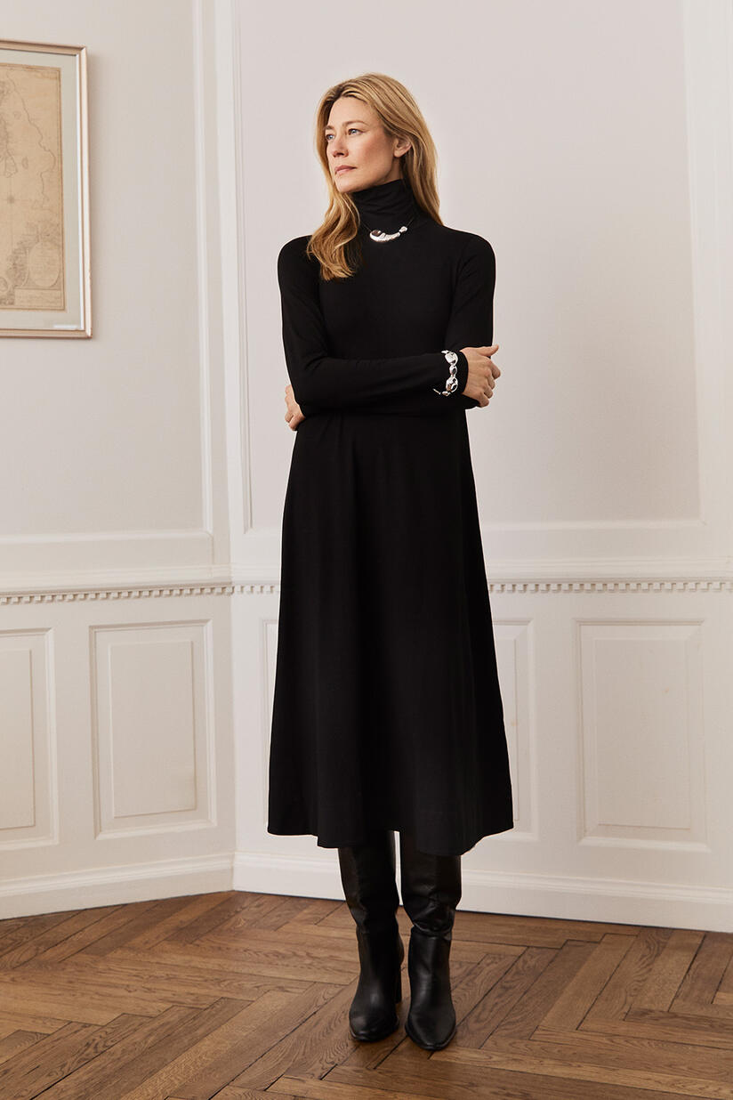 Nivessa JERSEY Dress - Black, Rainan Necklace - Silver