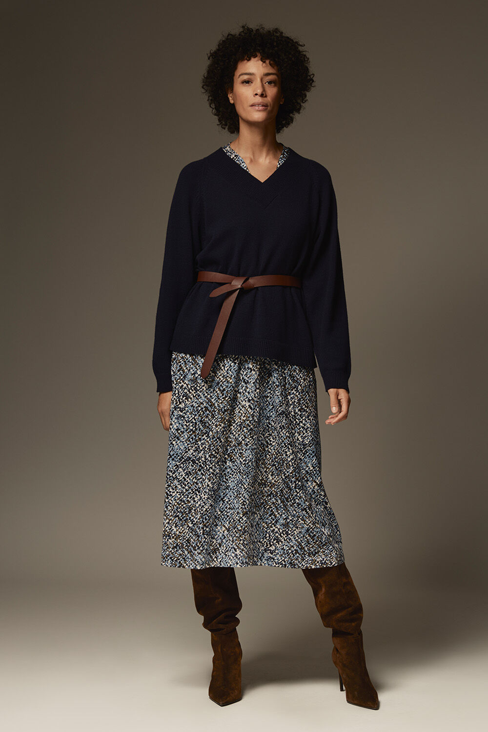 Fordane Jumper - Navy Blazer, Otobia JERSEY Dress - Proven Blue, Rasline Belt - Sh. Chocolate