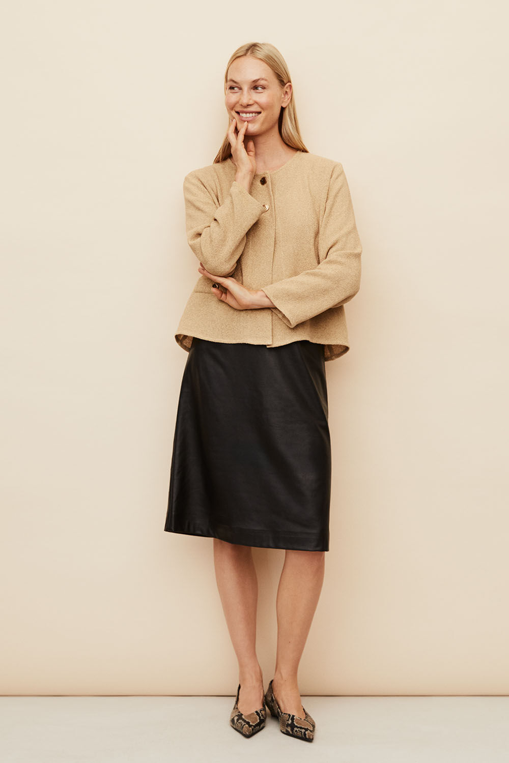 Julithra Jacket - Travertine, Samran Skirt - Black