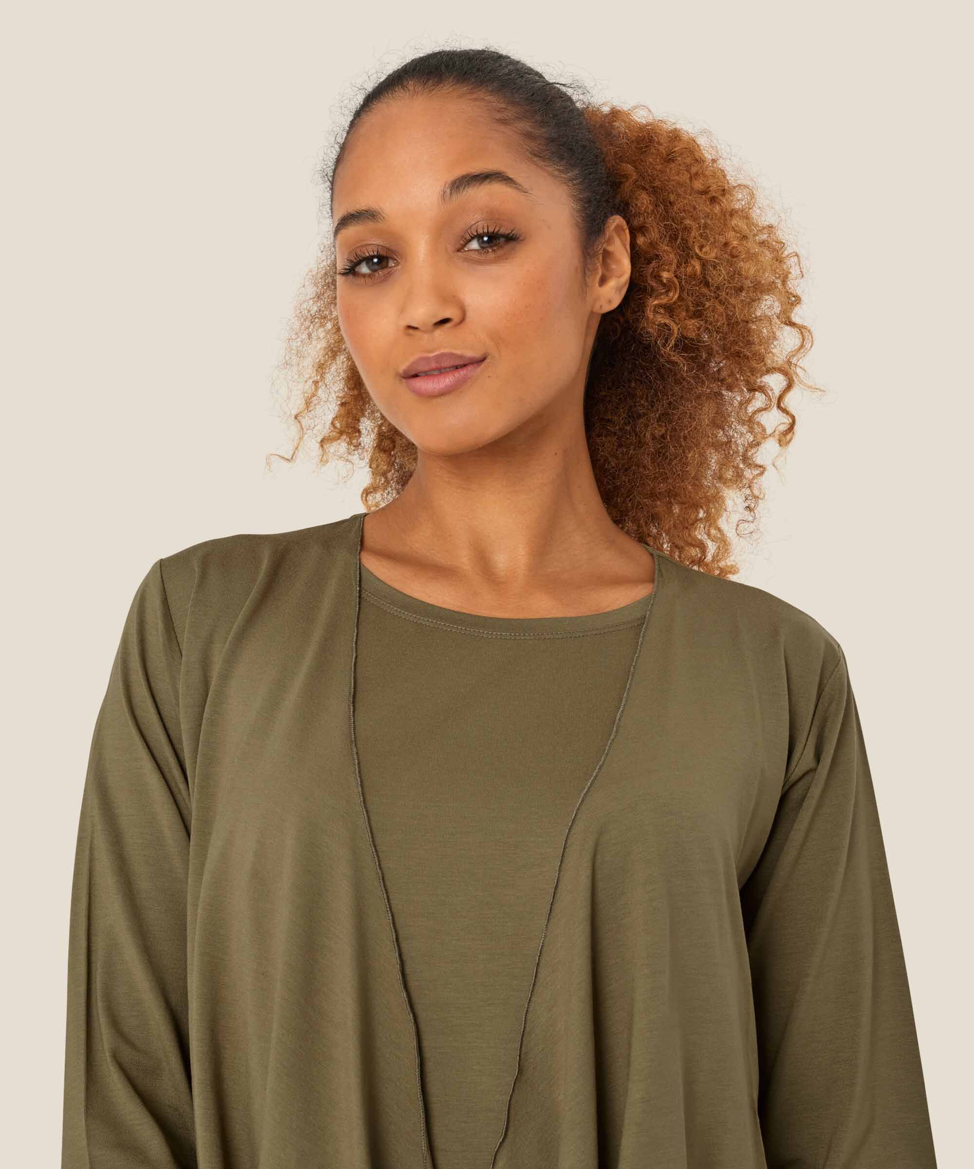 Itally JERSEY Cardigan, Dusky Green