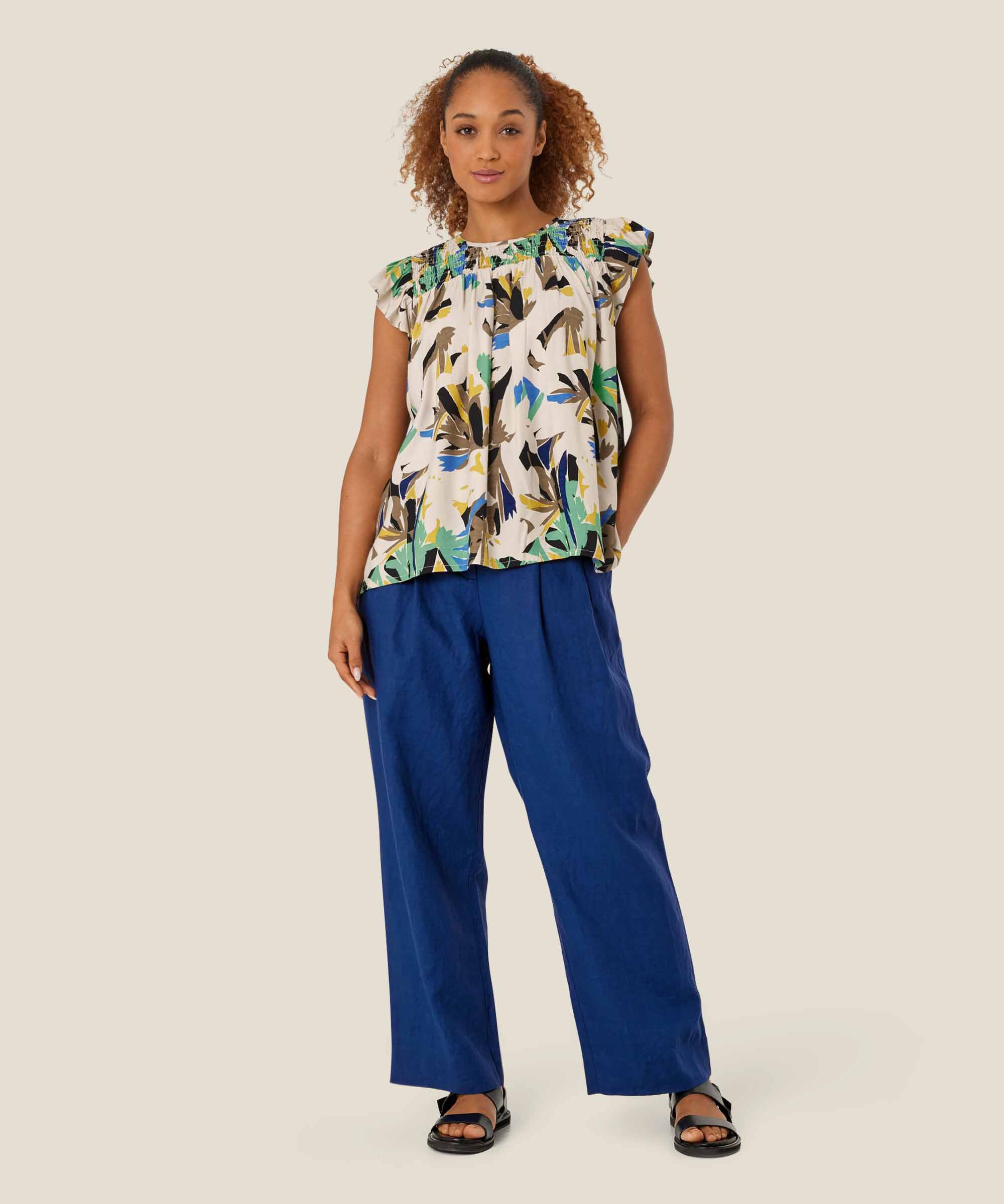 Perli Trousers, Navy Peony