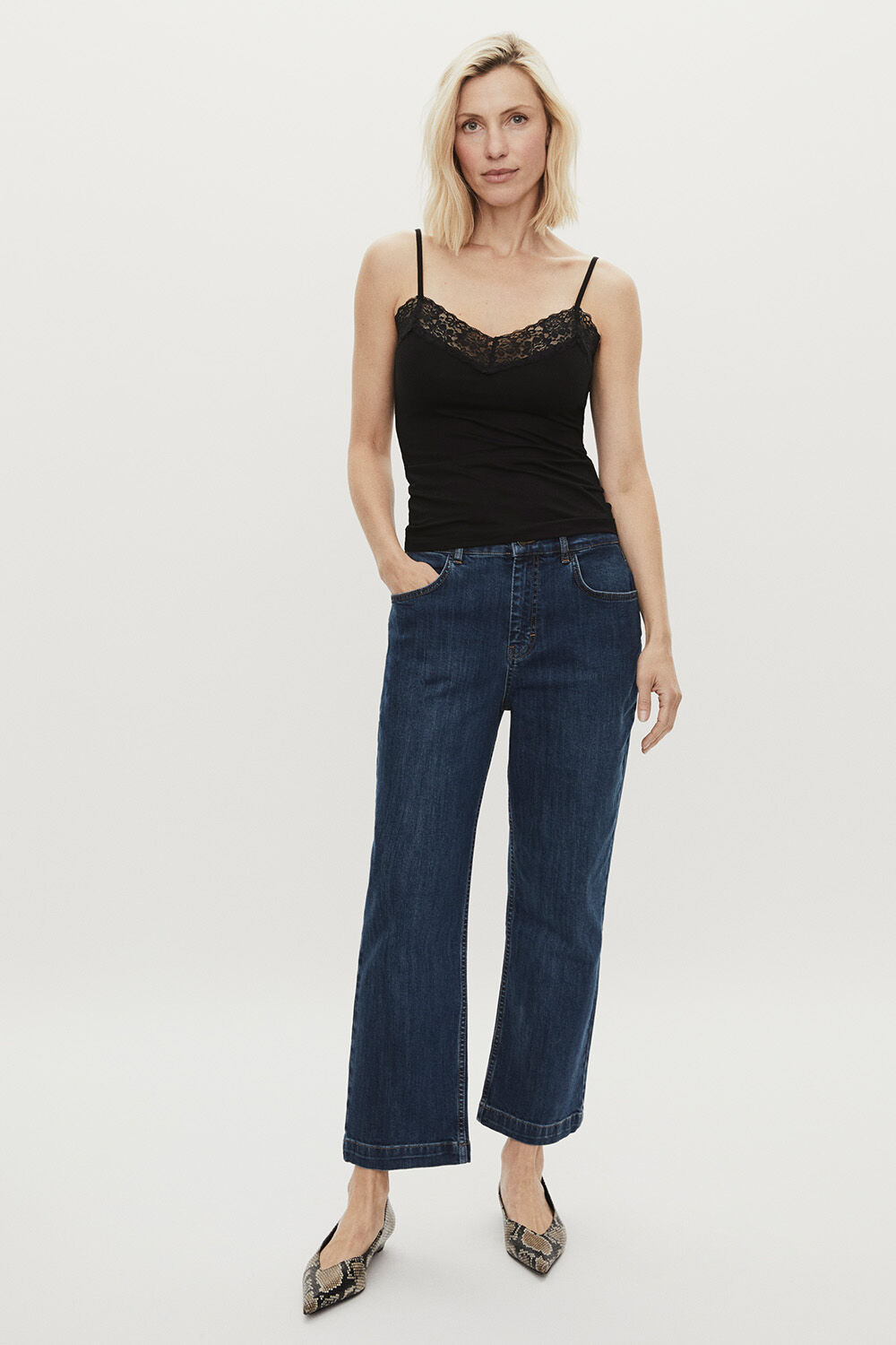Portiscan Trousers - Blue Denim, Elmira JERSEY Top - Black